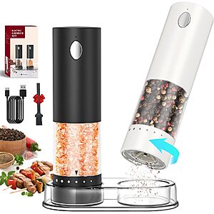 Circle Joy Rechargeable Electric Salt & Pepper Grinder Set w/ LED Light & Storage Base (Black & White) $9.99 + Free Shipping w/ Prime or on $35+