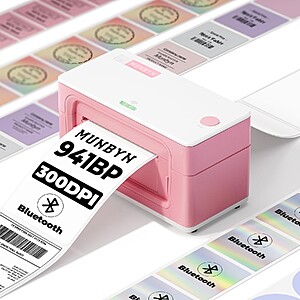 eBay - NEW, MUNBYN 941BP 300DPI Bluetooth Thermal Label Printer (4x6 Wireless/USB) - Pink Only $54.99