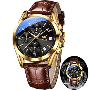Amazon - OLEVS Men's Leather Chronograph Watch - $21.38 w/ Code