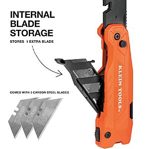 Klein Tools 44306 FLICKBLADE 2-in-1 Folding Utility Knife and Scraper with Built-In Blade Storage, Dual Locking Positions, Includes 3 Triple-Ground Carbon Steel Blades $17.98