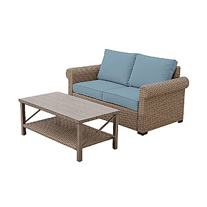 allen + roth Emerald Cove 2-Piece Wicker Patio Conversation Set w/ Blue Cushions $174.50 + Free Shipping