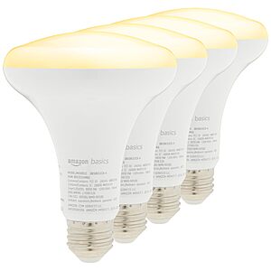 Amazon Basics Smart BR30 LED Light Bulbs Dimmable Soft White (2700K), 9W (60W Equivalent), 800LM, Voice Control, Works with Alexa Only, 2.4 GHz Wi-Fi 4-Pack $12.48