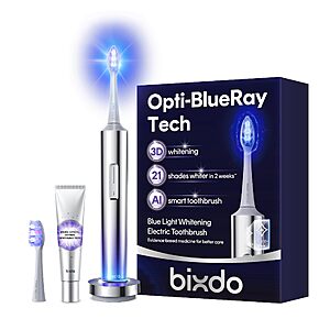 Bixdo Glossonic PRO Rechargeable Electric Toothbrush for Adults, 460nm Whitening Blue Light Tech, 31,000VPM $104.99