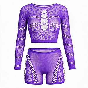 Avidlove Fishnet Long Sleeve Crop Top and Shorts Set $5.49 + Free Shipping