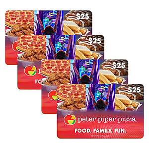 Peter Piper Pizza Four $25 eGift Cards ($100 Value) $64.99 Costco.com