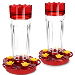 2 Pack Plastic Hummingbird Feeders for Outdoors Hanging Ant and Bee Proof,15 Ounces Red Hummingbird Feeder with 5 Feeding Ports and Perches (Plastic, 2) $11.68