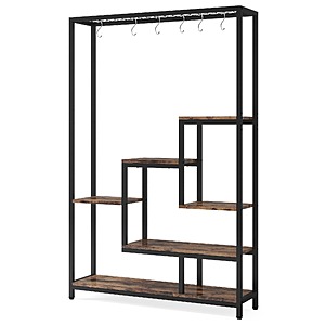 Tribesigns 5 Tiers Tall Indoor Plant Stand 70.9 inches Large Metal Plant Shelf with 10 PCS S Hanging Hooks Brown $80.7 + Free Shipping