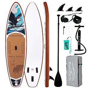 11' x 33" FEATH-R-LITE Inflatable Stand-Up Paddle Board w/ Paddle, Pump, Backpack & Accessories (Brown/Bald Eagle) $84.99 & More + Free Shipping