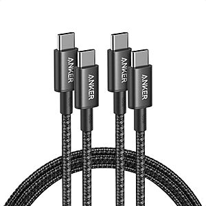 Anker USB C to USB C Cable, 100W Fast Charging Cable (2-Pack, 6 ft, Black) $9.99