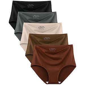 MISSWHO No Show High Waisted Seamless Womens Underwear Comfortable Panties Full Coverage Soft Stretchy Briefs 5 Pack, L $9.99
