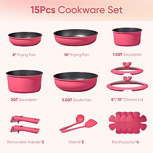 CAROTE 15pcs Pots and Pans Set Non Stick, Cookware Set Detachable Handle $59.99
