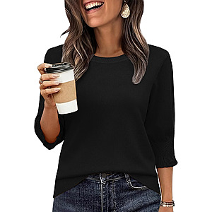 Totatuit Women 3/4 Sleeve Sweaters Crew Neck Lightweight Knit Sweater Top $5.99