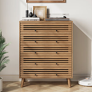 George Oliver 5-Drawer Mid-Century Modern Slatted Dresser (Oak) $88.99 + Free Shipping