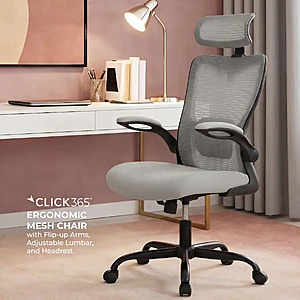 Click365 High Back Ergonomic Mesh Office Chair w/ Lumbar Support, Adjustable Headrest & Flip-Up Arms (Gray) $59.99 + Free Shipping