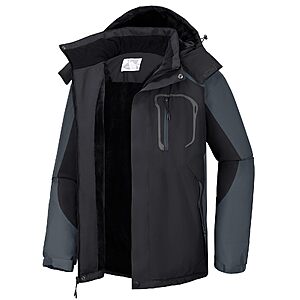 CAMEL CROWN Men's Ski Snow Jacket Waterproof Winter Snow Coat Windproof Warm Fleece Lining Hooded Parka Rain Jacket Black/Grey L $22.99