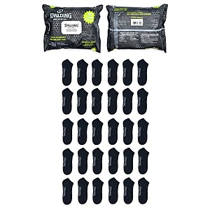 30-Pack Spalding Men's No-Show Socks (Black, Sizes 6.5-12) $8.07 + Free Shipping w/ Walmart+ or on $35+