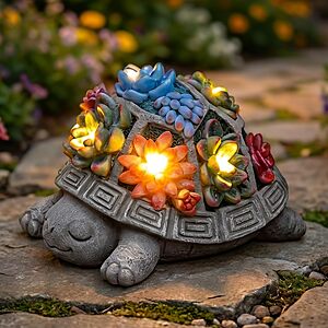 Snclriao Solar Turtle Garden Decor Outdoor Statue, 7 Succulent LED Lights $9.99