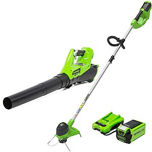 Greenworks 40V 12 in String Trimmer & 390 CFM Blower Combo, 2.0 Ah Battery $119.99