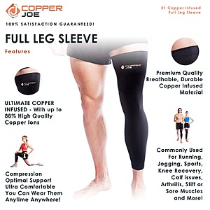 2 Pack Copper Joe Copper Infused Full Leg Compression Sleeve $19.00 + Free Shipping