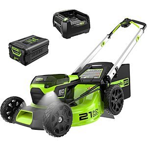 Greenworks 60V 21in Push Lawn Mower, 5.0 Ah Battery and Charger $369.99
