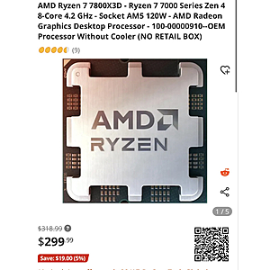 r7 7800x3d cpu $299.99