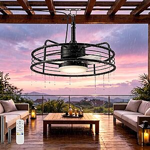 [Prime] 20" AKOFUN IP65 Waterproof Outdoor Caged Ceiling Fan w/ Light, Remote & DC Motor (Black) $64.99 + Free Shipping