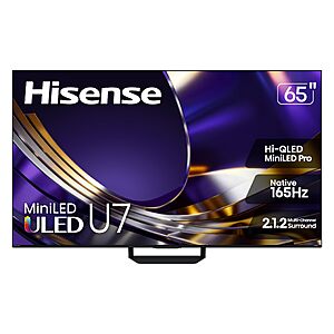 +10% back Prime Visa, Hisense 65" U7 Mini-LED ULED 4K UHD Best Premium Gaming Smart Google TV (65U7SG), $847.99, Amazon, Best Buy