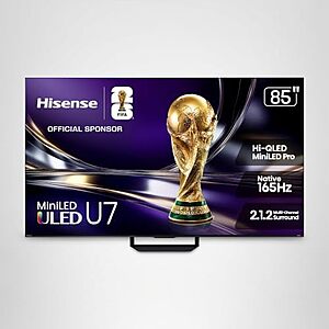 $1397.97* | 85" Hisense U7 4K 165Hz MiniLED QLED TV (2026) + 10% Back w/ Prime Visa Card at Amazon