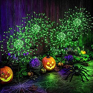 Solar Halloween Firework Garden Lights Outdoor, Green, 4 Pack $14.99 AC