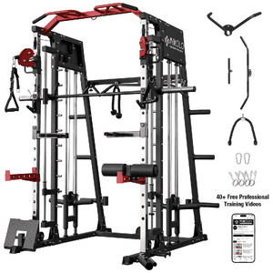 Mikolo Smith Machine Home Gym, 2200 lbs Power Rack Cage with Cable Crossover, Weight Bar, 360° Landmine, Barbell Holders and Other Attachments $759.99 + Free Shipping