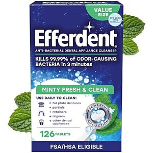 $3 S&S 40% off Q Efferdent Denture Cleaner Tablets, Minty Fresh & Clean, 126 Count