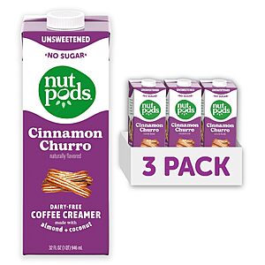 [S&S]nutpods unsweetened Cinnamon Churro Dairy-Free Coffee Creamer - 32oz 3-Pack $10.48