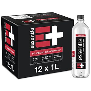 $9.90 S&S Q Essentia Ionized Alkaline Water, 9.5+ pH, 99.9% Pure, 12 x 1L