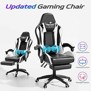 $79.19 AC FS Walmart by MIRTH: Mr IRONSTONE Ergonomic Gaming Chair with Massage Lumbar Support and Footrest, Heavy Duty 400lbs Computer Chair for Adults, Black/White