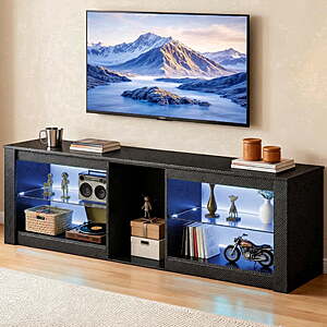 THAILE Black TV Stands for Living Room, Entertainment Center for TVs up to 65" with Glass Shelves & Carbon Fiber Finish $79.99