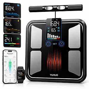 YUHUO Smart Scale for Body Weight, 8-Electrode Digital Bathroom Scale with BMI, Body Fat, Muscle Mass, Segmental Full Body Composition Analyzer, 28 Metrics Bluetooth App $39.99