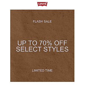 Levi’s Flash Sale Save up to 70% Off Select Styles ($100 off $250+, $75 off $200, $50 off $150. Applied at Checkout)