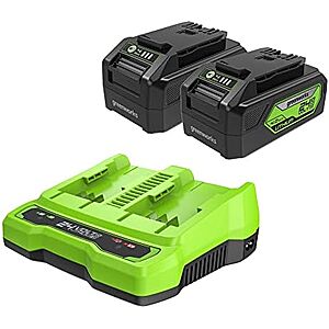 $94.99* | Greenworks 24V Starter Kit: 2 x 4.0Ah USB Battery + Dual Port Rapid Charger at Amazon