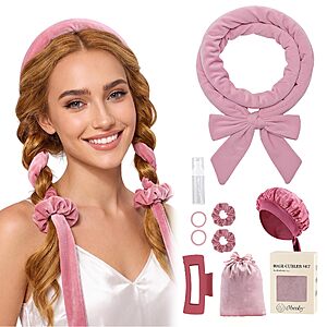 obeoby Heatless Curls Overnight Set with Sleep Bonnet,Pink $8.39