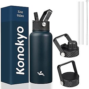 32-Oz Konokyo Insulated Stainless Steel Water Bottle w/ 3 Lids (Navy Blue) $10.11 + Free Shipping w/ Prime or on $35+