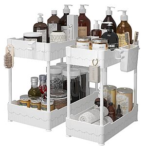 2-Pack Under Sink Organizer w/ Hooks & Hanging Cups (White) $11.99 + Free Shipping w/ Prime or on $35+