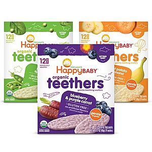 [SnS, AC] $11.49 | 36-Pack 0.14-Oz Happy Baby Organics Teether (Flavor Variety Pack) at Amazon