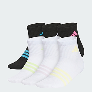 adidas kids Superlite 3.0 6-Pack Quarter Socks $6 + Free Shipping
