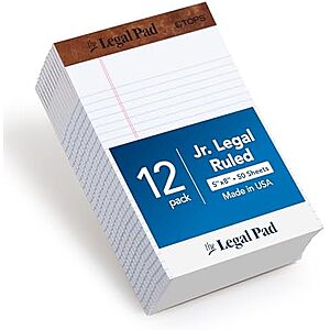 [NEW] $6.05 | TOPS Legal Pads, 12 Pack, 50 Jr. Legal Ruled 5" x 8" Sheets at Amazon