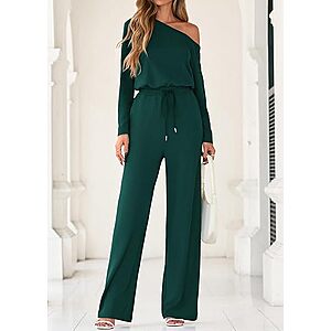 Lazysmile Women's Long Sleeve Off Shoulder Jumpsuit w/ Elastic Waist (4 Colors, Sizes Small, X-Large, XX-Large only) $10.99 + Free Shipping w/ Prime or on $35+