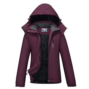 CAMEL CROWN Women's Waterproof Winter Ski Jacket w/ Hood (Black, Dark Purple) from $19.99-$29.99 + Free Shipping w/ Prime or on $35+