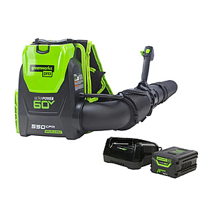 Greenworks 60V 550 CFM Cordless Battery Backpack Blower w/ 5.0Ah Battery & Charger + Free S/H $216.75
