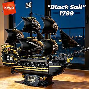 KAVOWORLD 1799 Black Sail Pirate Ship Building Set 801PCS 3-Masted Pirate Ship Model $21.2 + Free Shipping