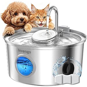 Invengo Cat Water Fountain Stainless Steel 108oz/3.2L Pet Fountain STARTING AT $16.49 AC + Free Shipping