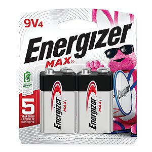 Energizer Max Alkaline 9-Volt Batteries 4 -Pack $8.99